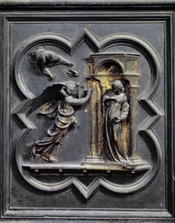 Die Verkündigung, erstes Panel der Nordtüren des Baptisteriums von San Giovanni, 1403-24